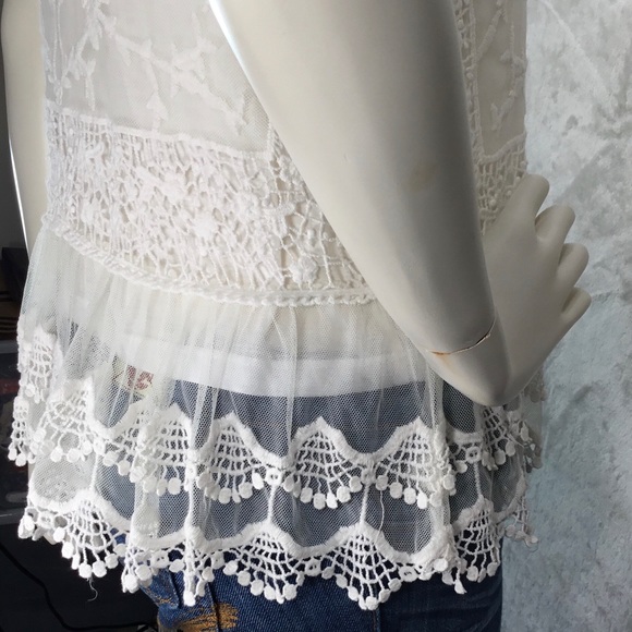 SKIES ARE BLUE WOMENS WHITE LACE & CROCHETED TOP S - Picture 5 of 13